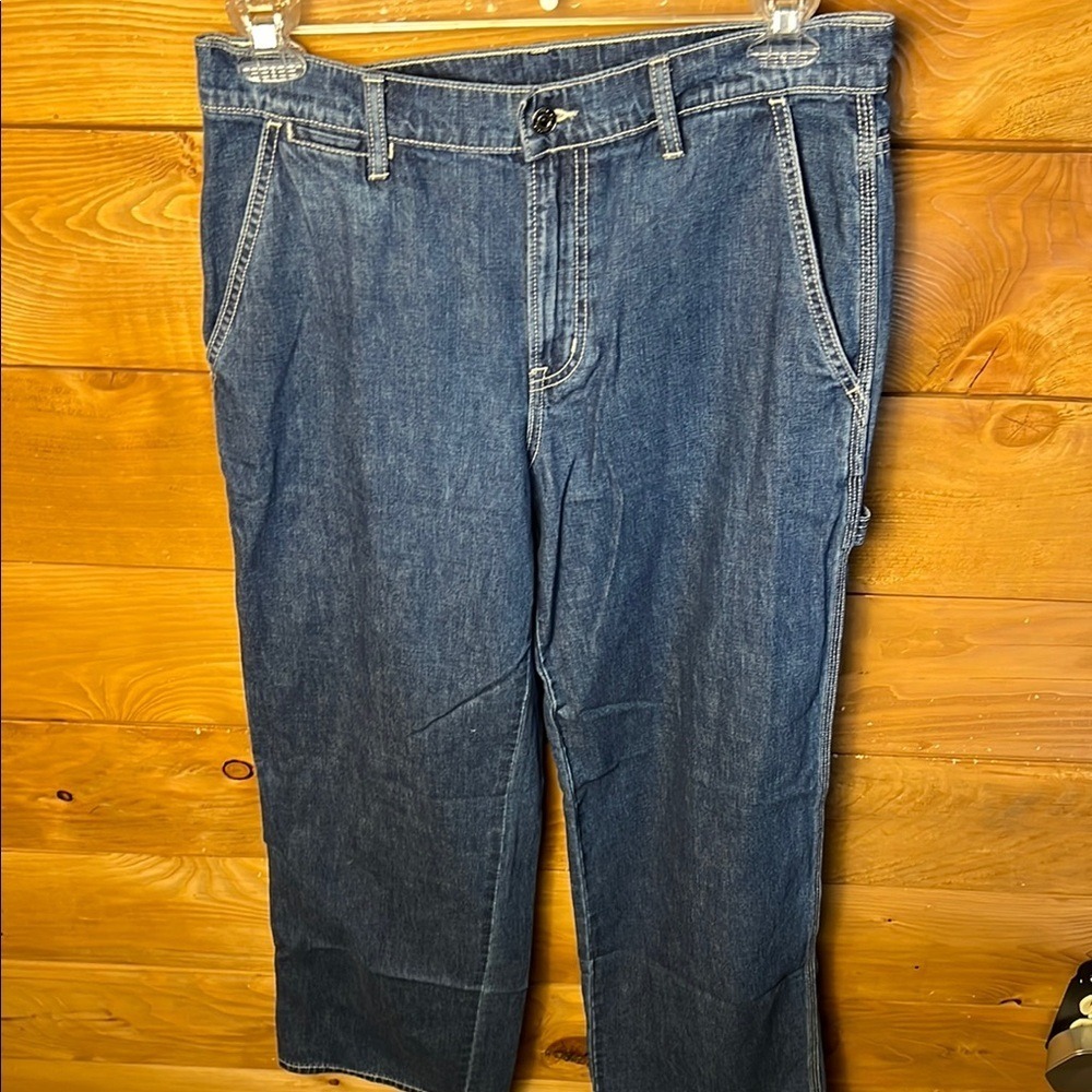 Vince Medium Wash High Rise Carpenter Jeans Blu Denim Contrast Stitch 30 Utility